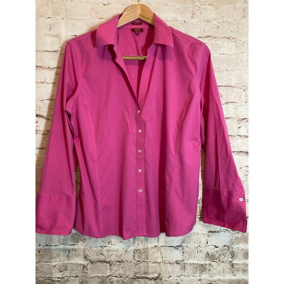 Talbots Haberdashery Top Womens 16 Hot Pink Button Up Wrinkle‎ Resistant Cotton - Picture 1 of 12